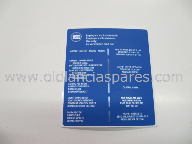 Adesivo lubrificanti Lancia Fulvia seconda serie, Lancia 2000