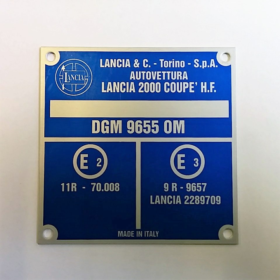 Etichetta telaio Lancia 2000 Coup&egrave; HF